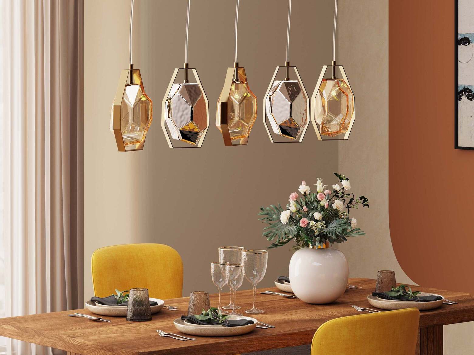 Подвесной светильник из стали и стекла KARE Design DIAMOND FEVER DINING BRASS ARCH-00134799 - Вид №4