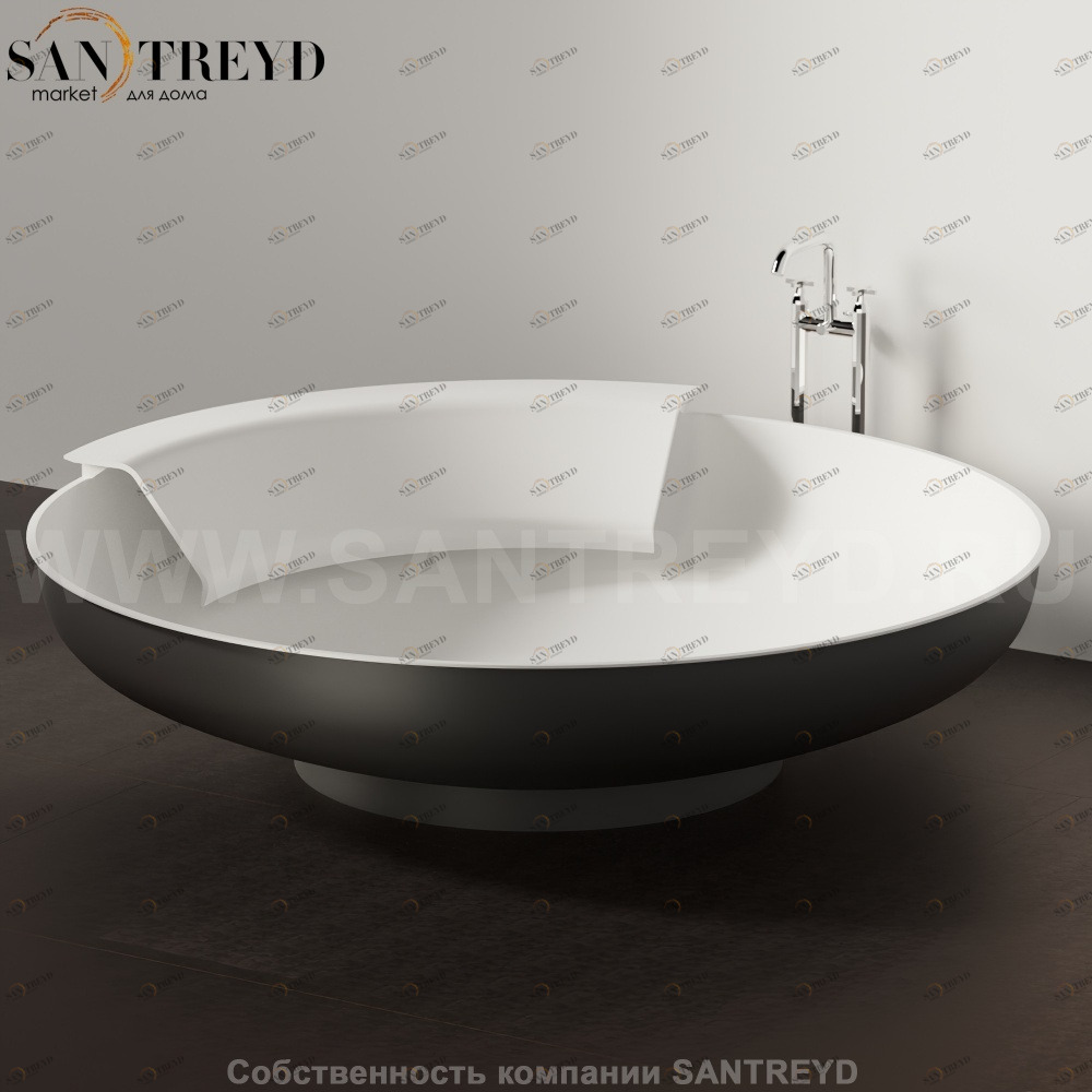 Ванна свободностоящая UFO с 1 спинкой стальная черно-белая Agape AVAS0906ZG