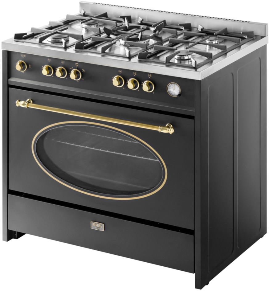 CKG 93050 CRN Отдельностоящая газовая плита / ширина 90 см, серия ретро, поверхность: 5 высокоэффективных газовых конфорок, сверхмощная конфорка wok, газовая поверхность из нержавеющей стали, чугунные держатели посуды, автоматический электроподжиг, газ-ко Santreyd  - Вид №1