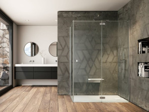 Стеклянная угловая душевая кабина с распашной дверью