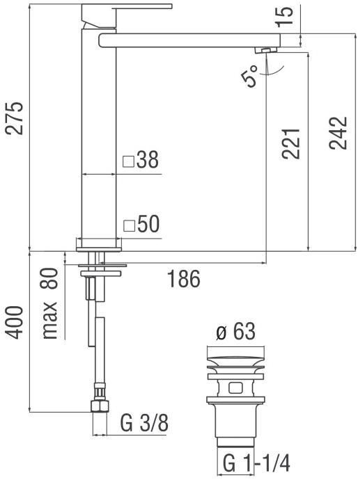 Nobili Rubinetterie Смеситель для раковины, однорычажный, с автоматическим сливом Loop Lp90128/2cr - Вид №1