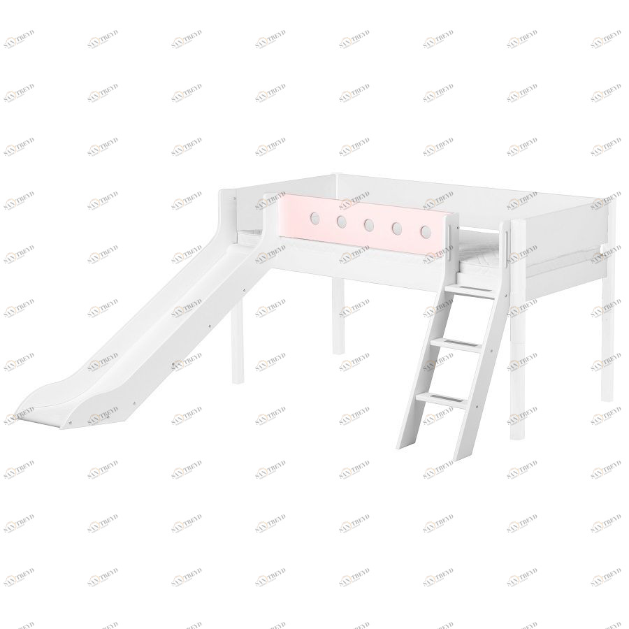 Кровать Flexa White с горкой и наклонной лестницей, 190 см, белая с розовым 801731418