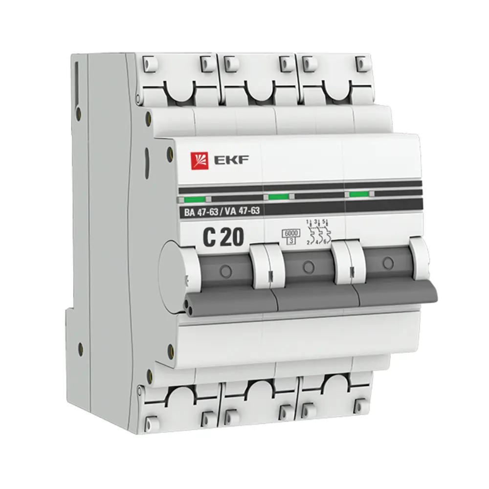 Автоматический выключатель EKF 3P 20 А 6 кА С ВА 47-63 82421307 STLM-2138407 