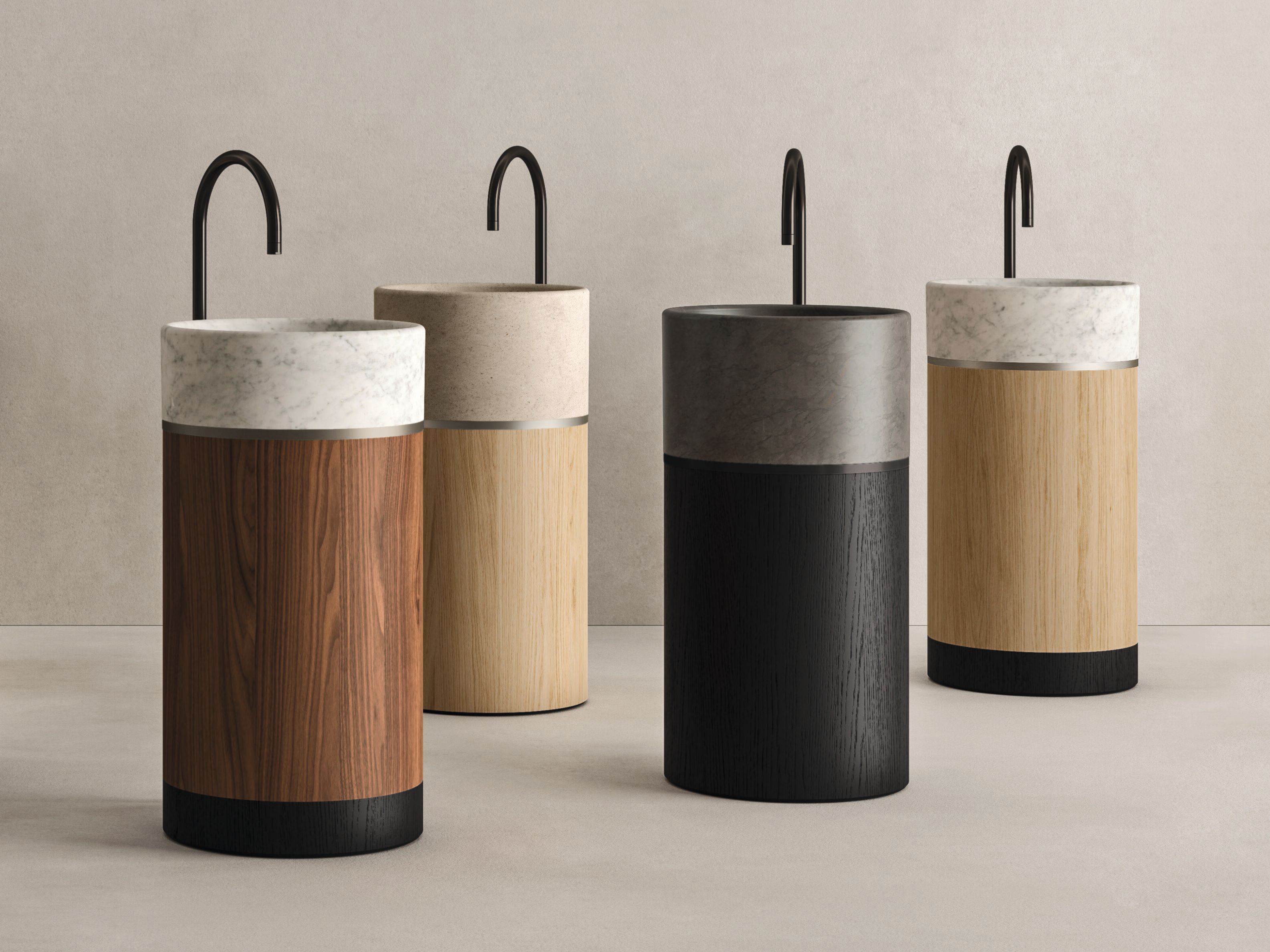 Круглый отдельно стоящий умывальник из дуба и мрамора Noorth Рим ARCH-00024398 - Вид №1