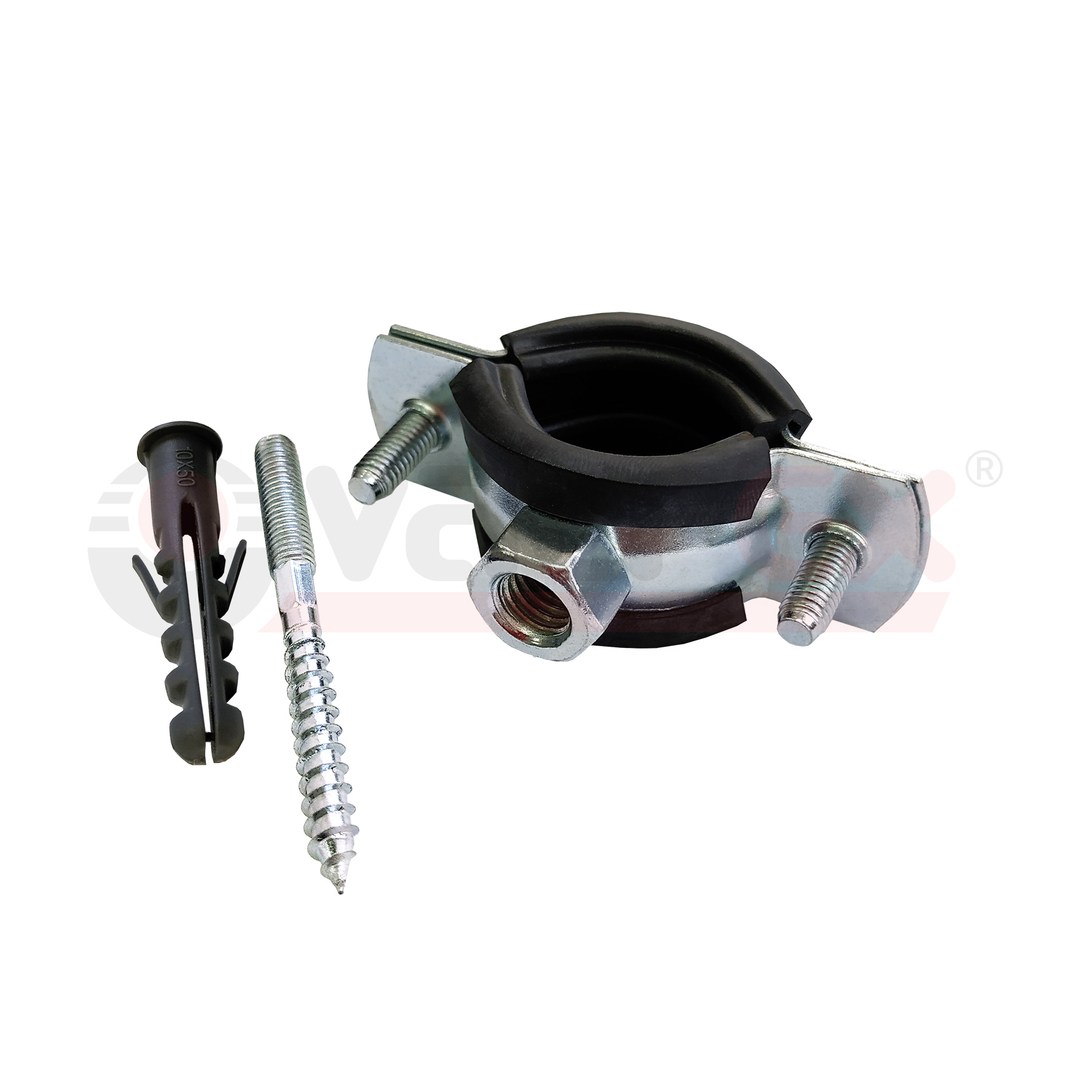 45WR-115   Valfex Хомут оцинкованный с резиновым уплотнением (в комплекте шпилька М8*80 и дюбель) Китай 