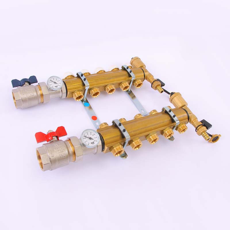 Коллекторная группа с кронштейнами, регулировочными и термостатическими вентилями TIEMME 1"1/4-3/4"EK 5 выходов 3870133 - Вид №1