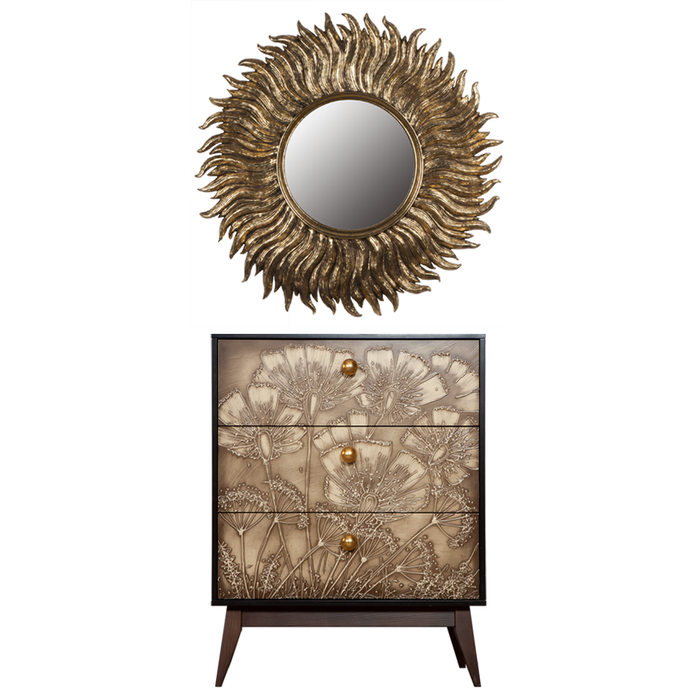 11558,77078 Комод Маки Каштан и зеркало Солнце BOGACHO 4627155818494, 4627155817527