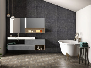 Шкаф для умывальника из керамогранита с зеркалом и колоннами