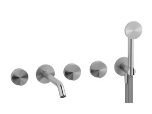 Настенный смеситель для ванны с 5 отверстиями из нержавеющей стали с ручным душем