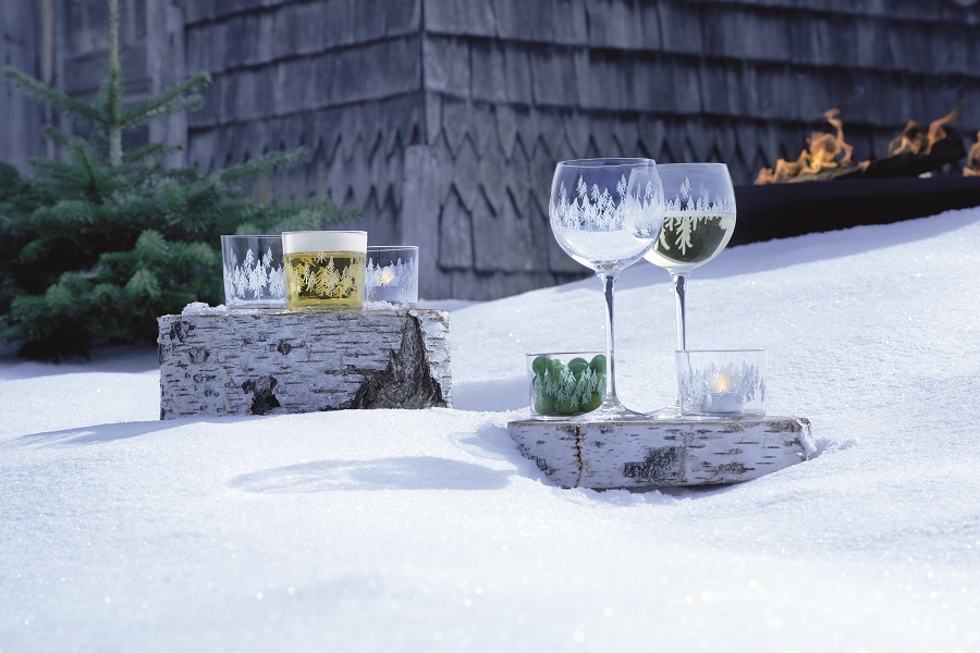 Подсвечник стеклянный с белым принтом 4 штуки "Ели" Fir LSA INTERNATIONAL  253443 Прозрачный  - Вид №1