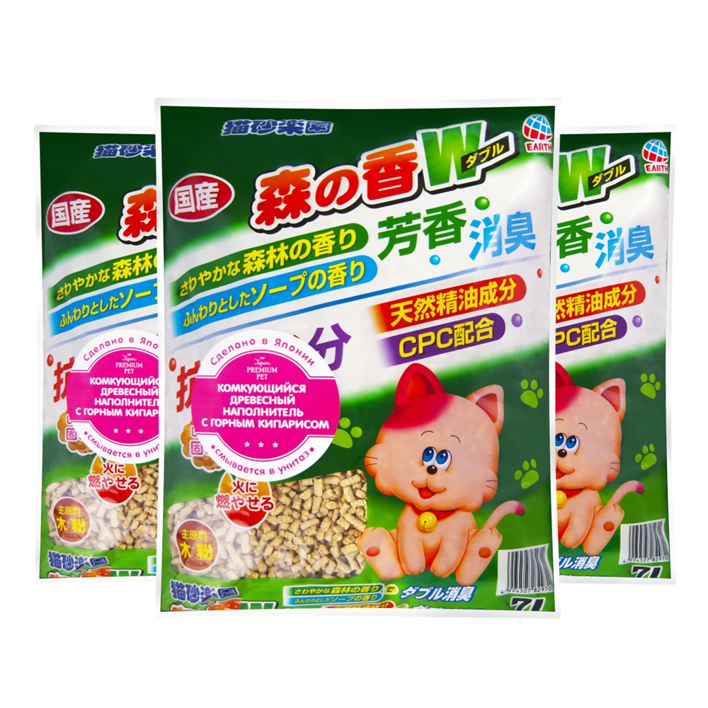 ПР0046983*3 Наполнитель для кошачьего туалета ультракомкующийся древесно-целлюлозный с кипарисом, 7л (упаковка - 3 шт) Japan Premium Pet 