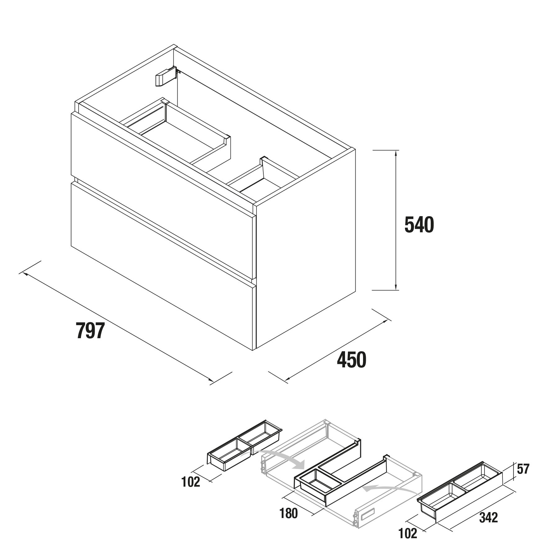 26636 SALGAR Мебель для умывальника SPIRIT 800 2 металлических ящика GLOSS TAUPE 797 x 540 x 450 мм Глянцево-серо-коричневый - Вид №4