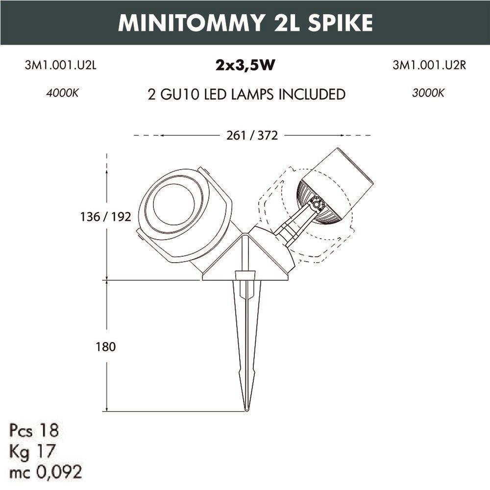 Ландшафтный светодиодный светильник Fumagalli Minitommy 2L Spike 3M1.001.000.AXU2L FUMAGALLI MINITOMMY 2L SPIKE 271182 Черный  - Вид №1