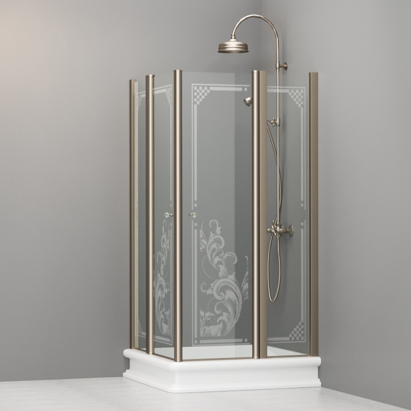 9148N3 Душевая кабинаDX/SX с двумя распашными дверьми и неподвижными элементами для душевого поддона квадрат 100x100, цвет Бронзовый Kerasan RETRO Италия 