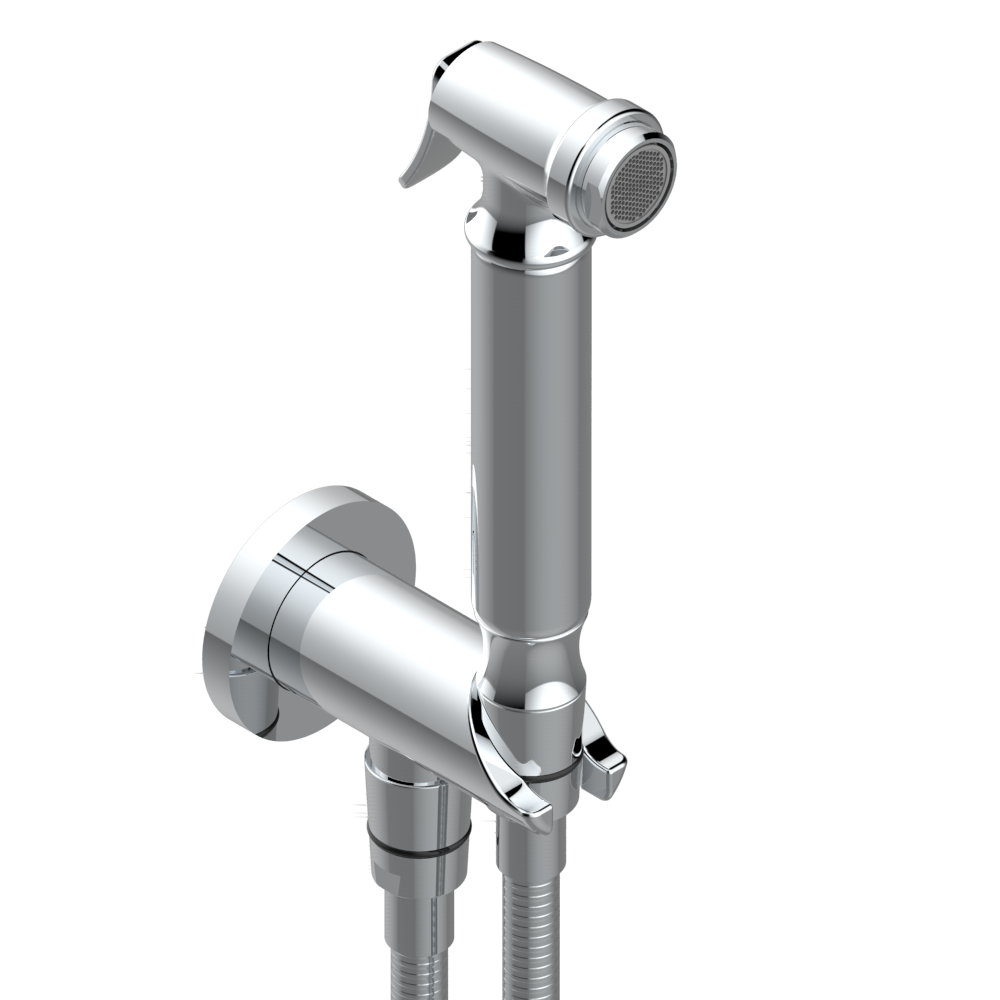 G3W-5840/9 Комплект для гигиенического душа: лейка с клапаном, усиленный шланг 1,25м и вывод для шланга со встроенным защитным остановом Thg-paris Montaigne marbre blanc Vénus с рукоятками Хром G3W 5840/9 A02 CAT.A