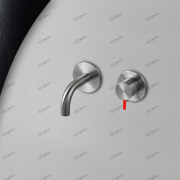 Смеситель для раковины сталь матовая с красной ручкой Toki Radomonte TKI17SCIL25