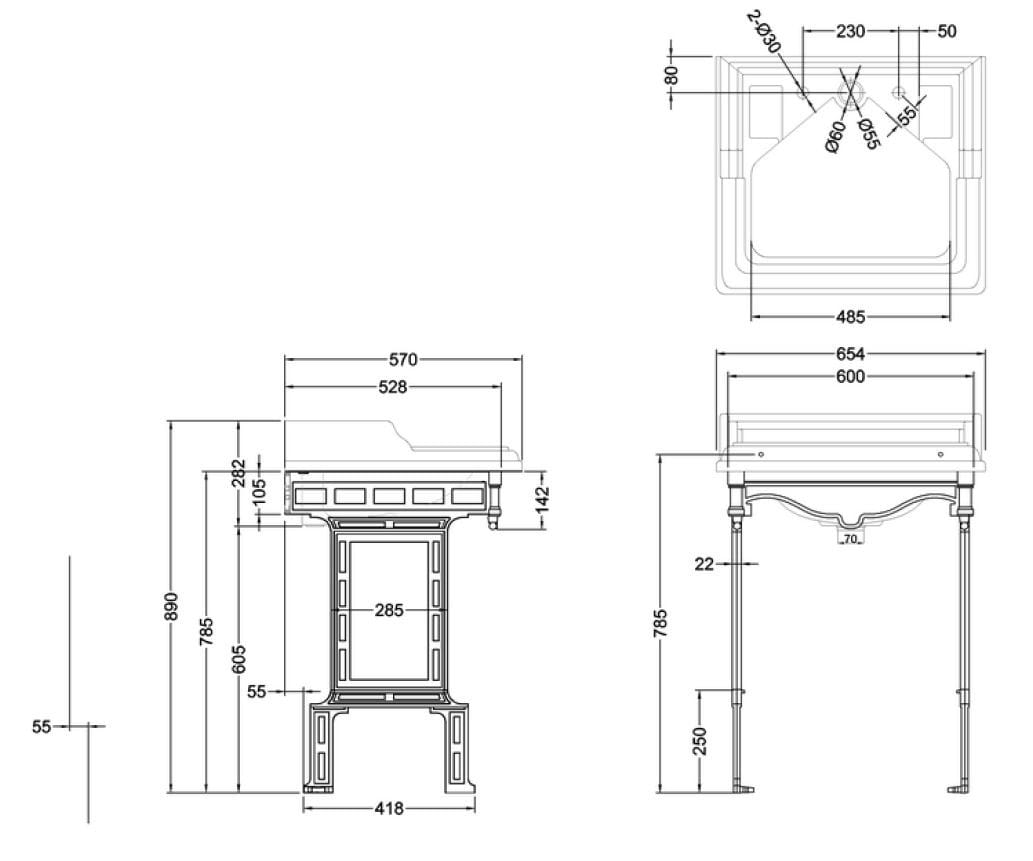 Прямоугольная консольная раковина из керамических материалов Burlington Классическая ARCH-00067963 - Вид №2