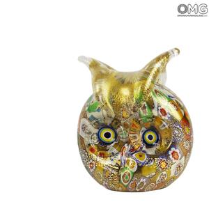 1412 ORIGINALMURANOGLASS Фигурка совы Миллефиори Муррины золото - Gufo Millefiori Oro- муранское стекло  см