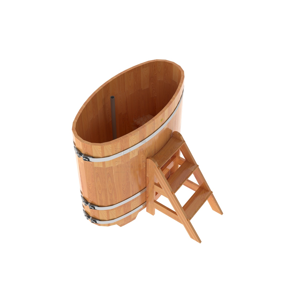 1375 Купель овальная из сращенных ламелей лиственницы 0,69х1,31х1,2 натуральная Alyarus  - Вид №1