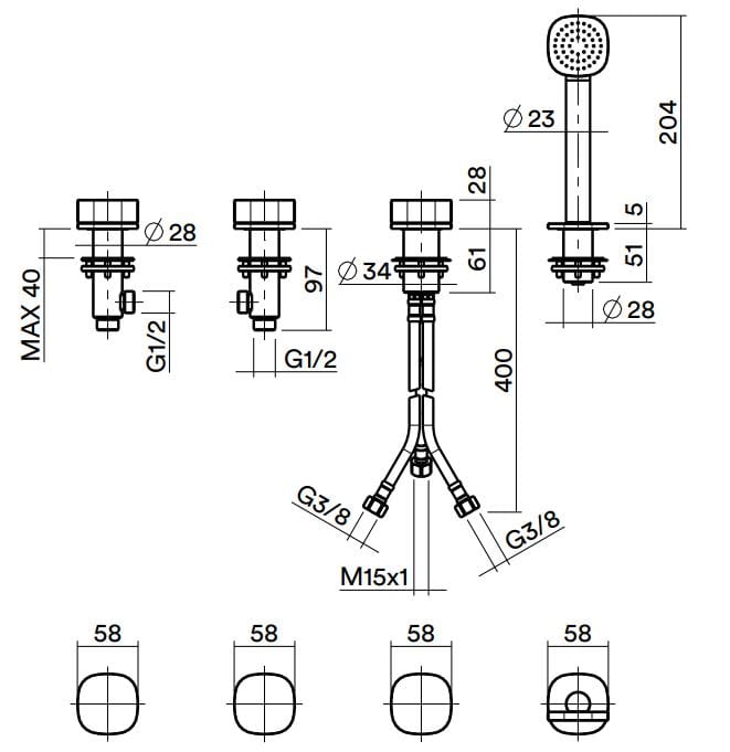 Смеситель для ванны из нержавеющей стали с ручным душем Quadrodesign супер ARCH-00024751 - Вид №2