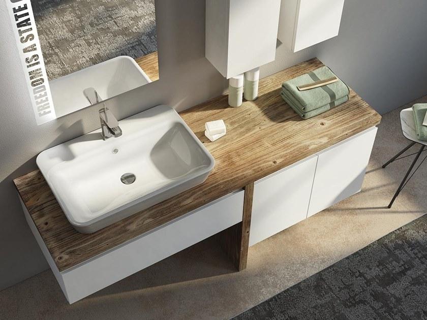 LEGNOBAGNO Одинарная лакированная тумба под раковину из ели с зеркалом Freedom lineare sun-id-1344600 - Вид №1