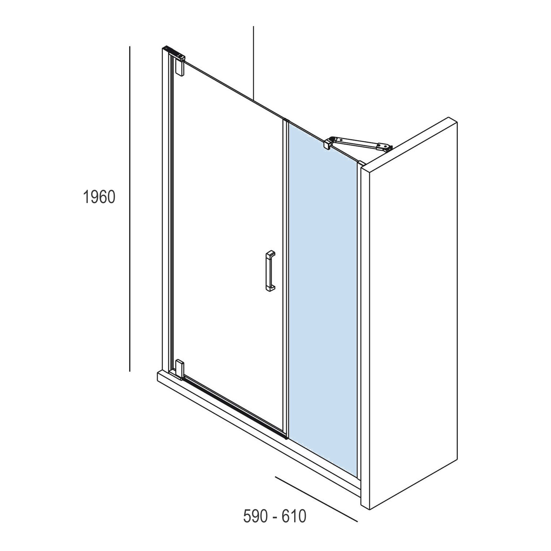 26744 SALGAR Душевая перегородка МАЛЬМО фиксированная боковая Прозрачная 590 - 610 x 1950 мм Malmö - Вид №1