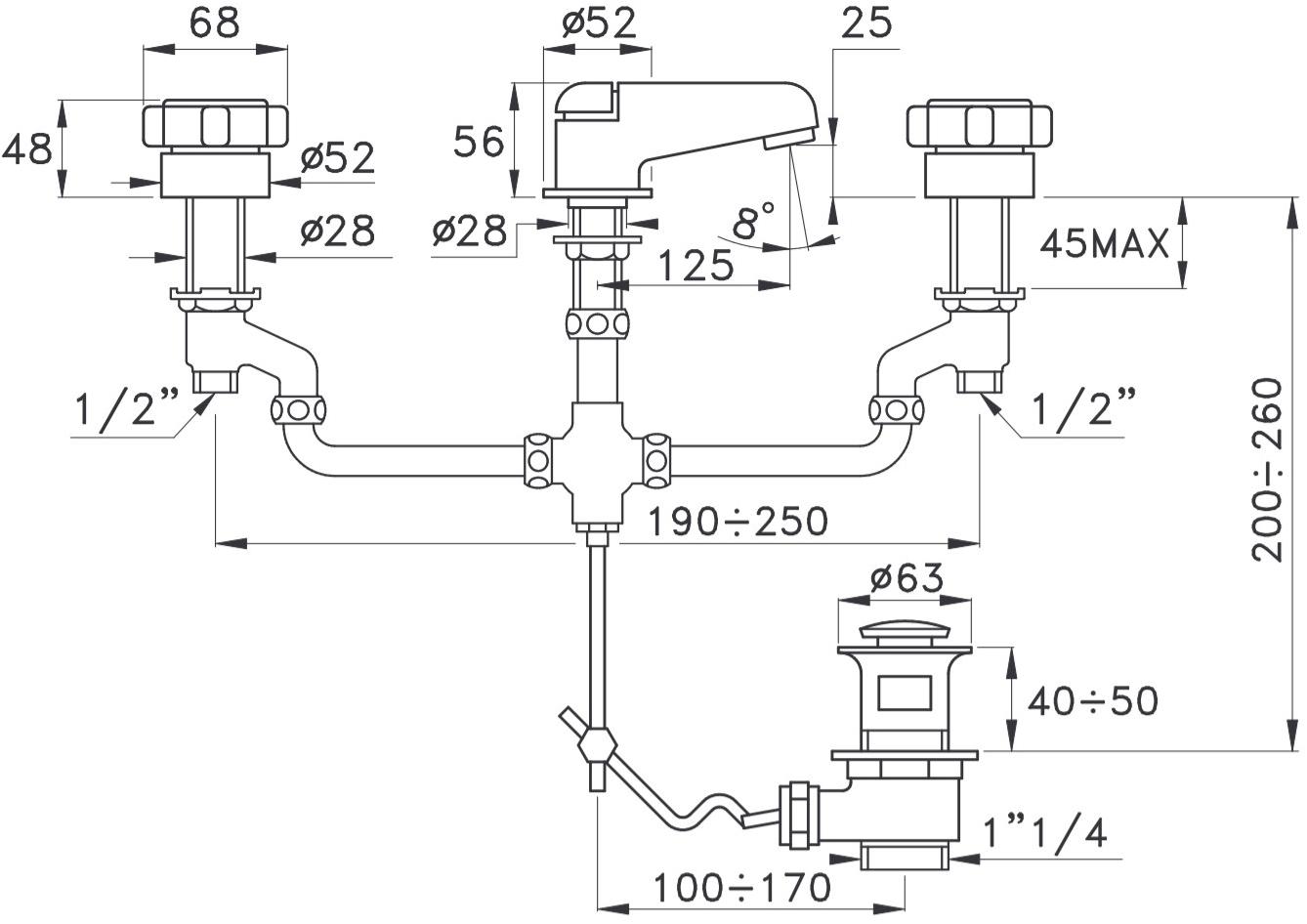 RUBINETTERIE STELLA Смеситель для раковины на 3 отверстия с регулируемым изливом Aster At00011cr00 - Вид №1