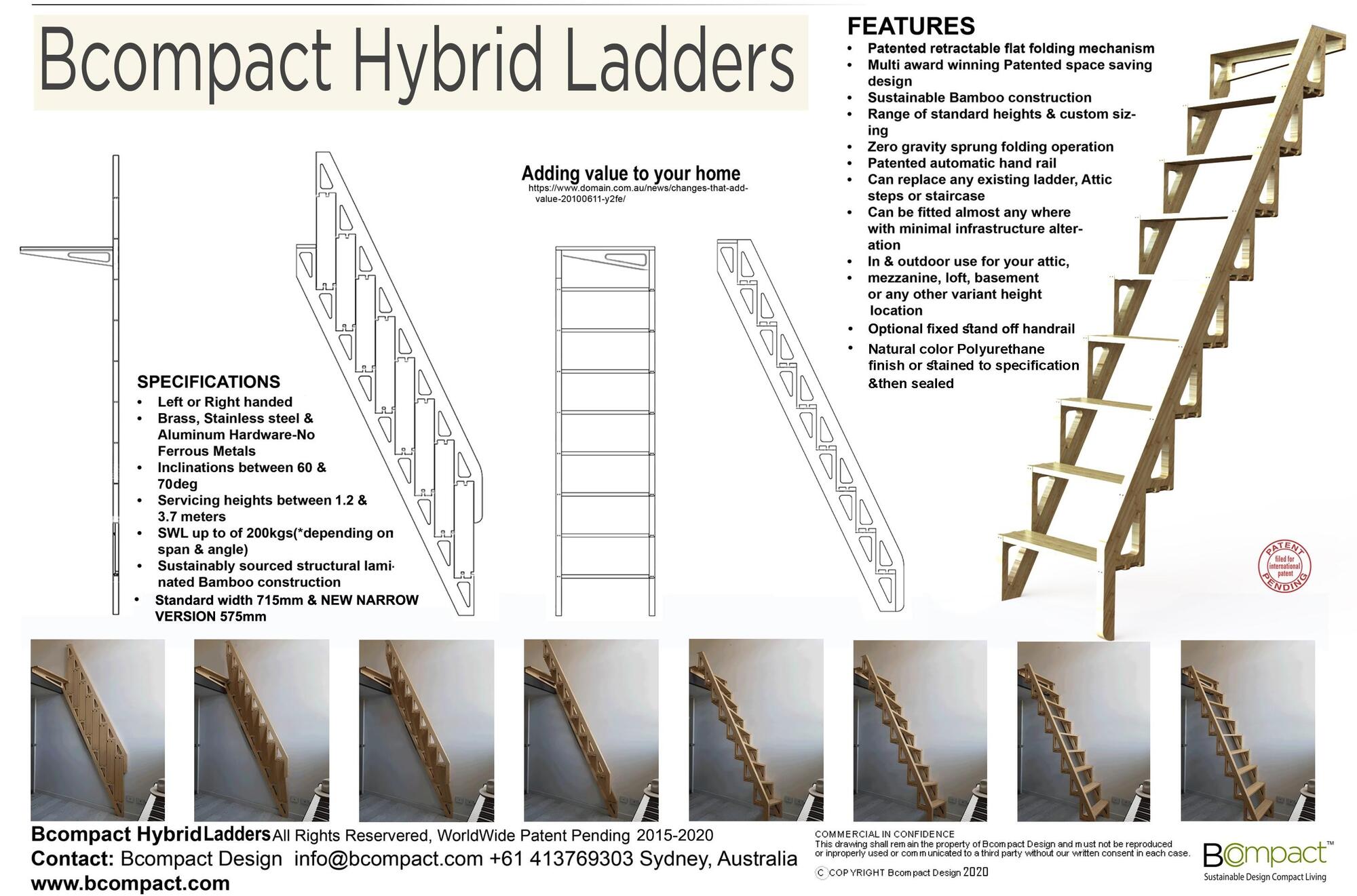 Bcompact Выдвижная лестница из бамбука  Bhl-02  - Вид №20