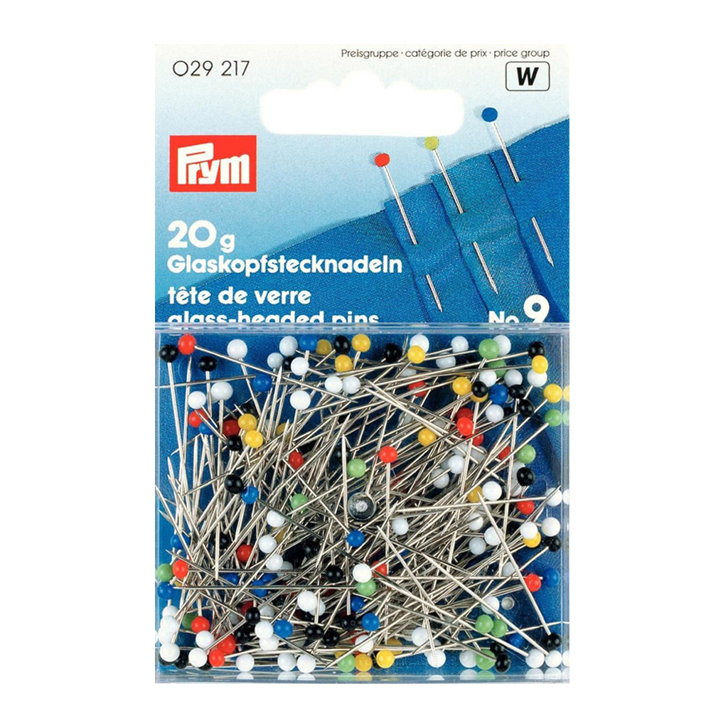 029217 Булавки со стеклянными головками 100% сталь 20 г в пластиковой упаковке разноцветные PRYM 