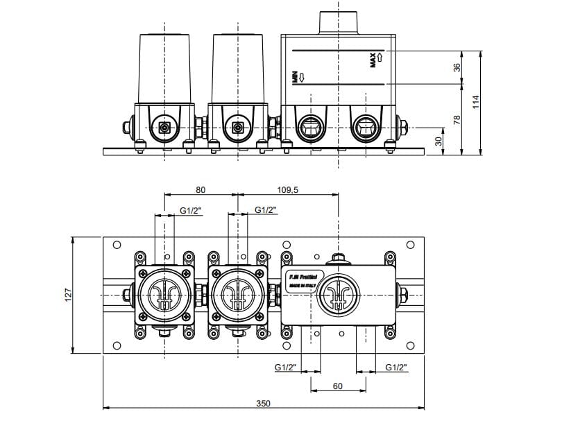 Встраиваемый корпус термостатического смесителя Rubinetterie Frattini 98600V2 ARCH-00095534 - Вид №2