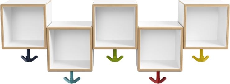 M20.03.005 Модуль рядка асимметричный, 5 мест с эластичными тройными крючками HEWI Kids