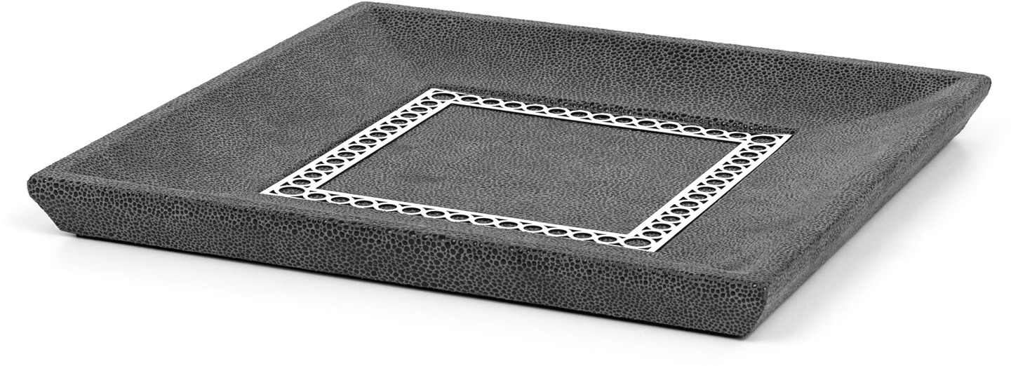 Поднос для мелочей Aston Square - 35X35 см / металл-отделка_золото / зернистая кожа_темно-серый