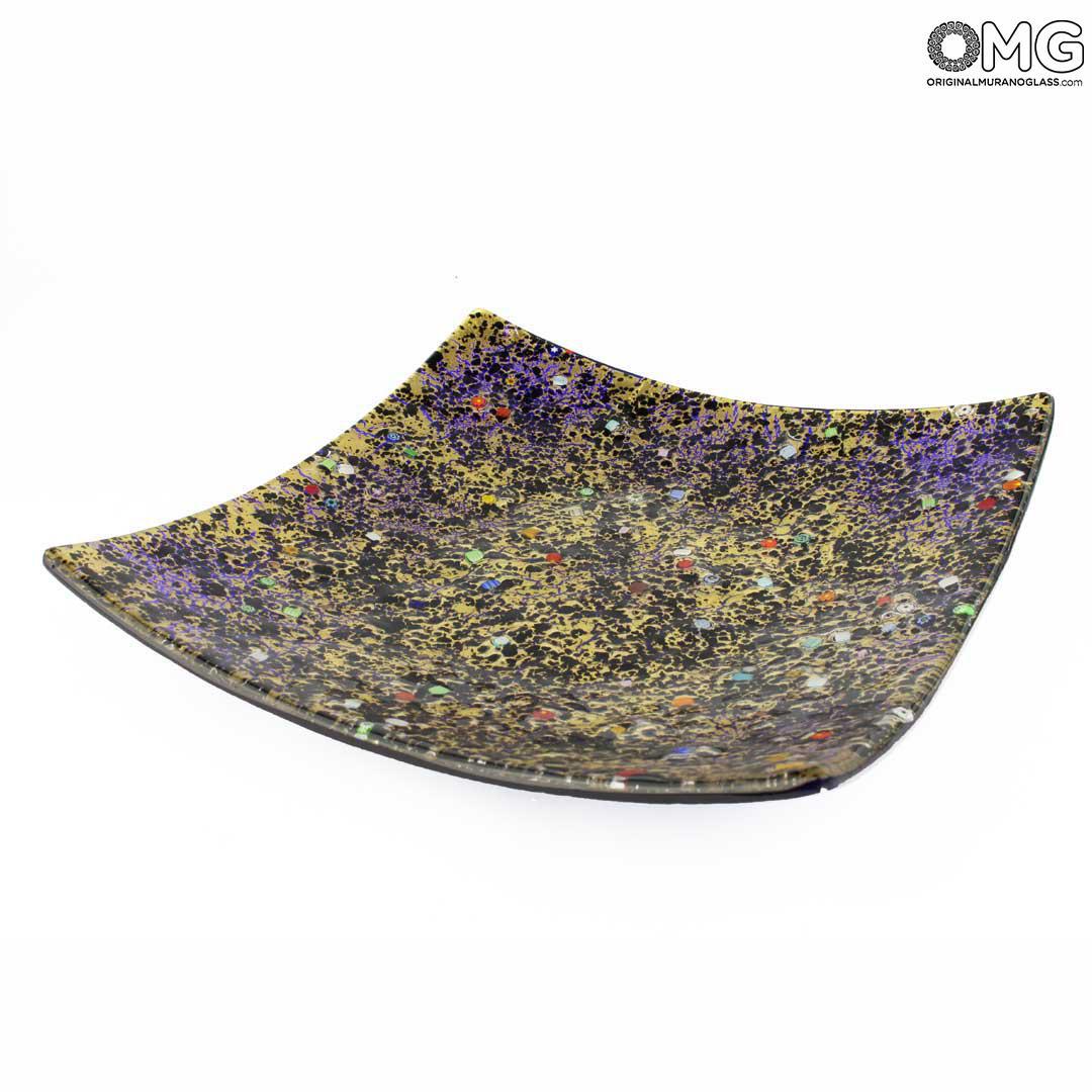 3458 ORIGINALMURANOGLASS Квадратное блюдце с сине-золотистой мозаикой Redentore - муранское стекло OMG 10 см  - Вид №1