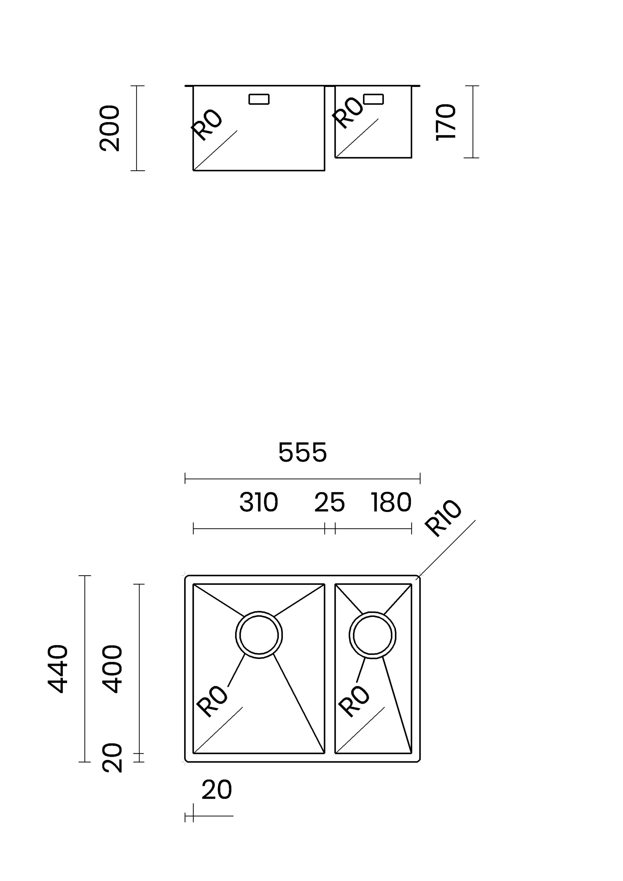 Раковина из нержавеющей стали с одной и половиной ванны TASCA нулевой радиус ARCH-00006469 - Вид №2