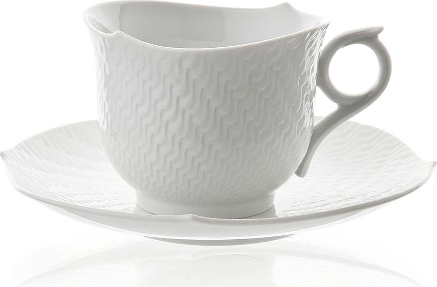 69811 Meissen Чашка для завтрака с блюдцем 300мл "Игра волн, рельеф, белый" Фарфор 