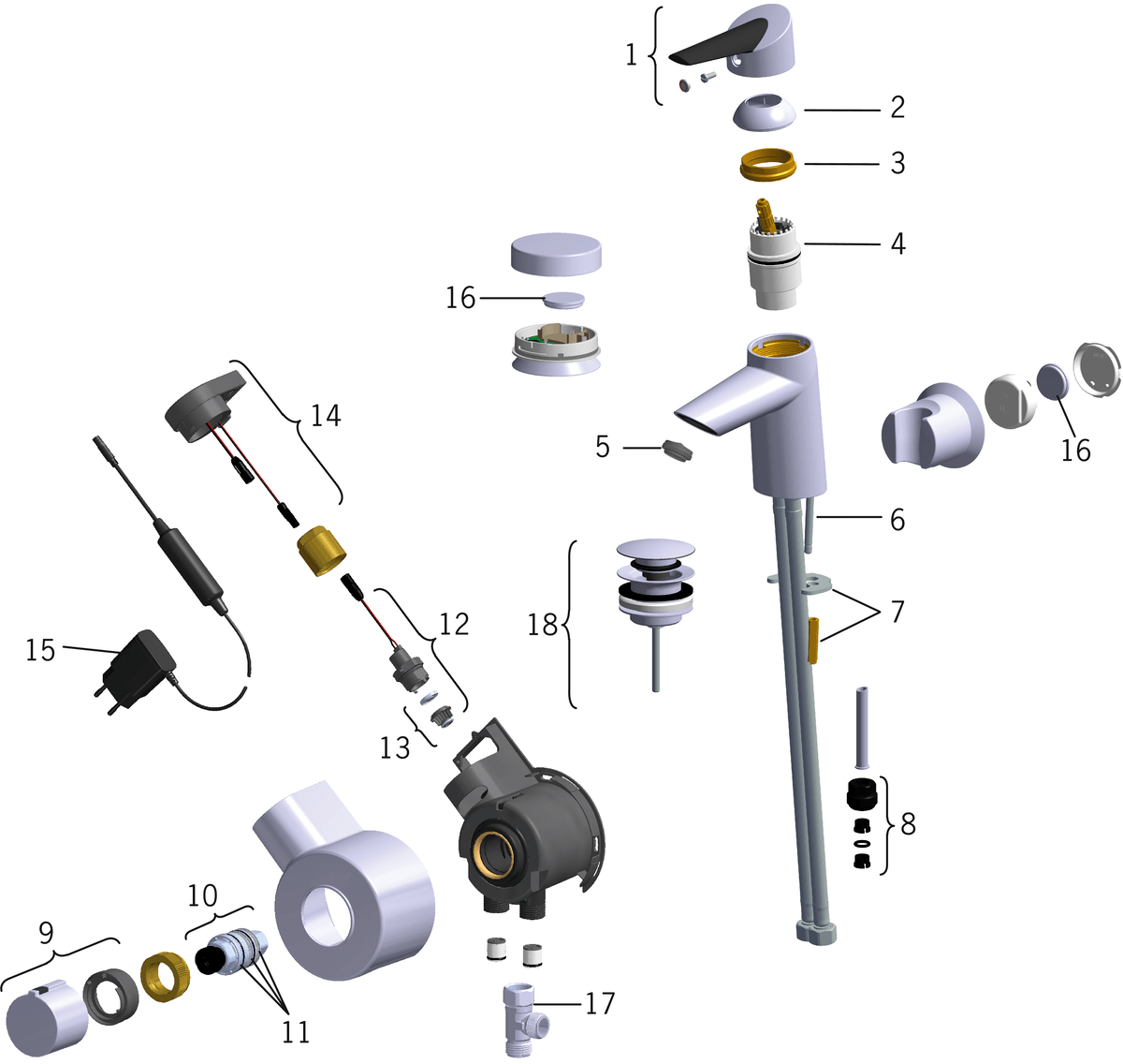 Oras 2705FT Смеситель для умывальника, 230/5 V 2705FT Optima Хром  - Вид №6