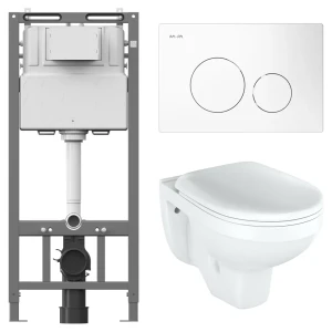 Комплект инсталляции AM.PM Tech с унитазом тип ободка закрытый Rosa Рио клавиша AM.PM Tech белая