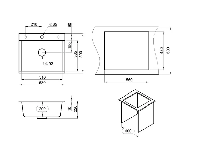 ES-5804, АРКТИК (БЕЛЫЙ), кухонная мойка, кварц, ESTETICA GRANULA 5804-ST230 - Вид №5
