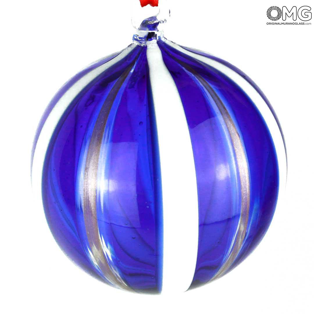 2642 ORIGINALMURANOGLASS Ёлочный шар Fantasy - в синюю полоску - MURANO GLASS XMAS 8 см  - Вид №1