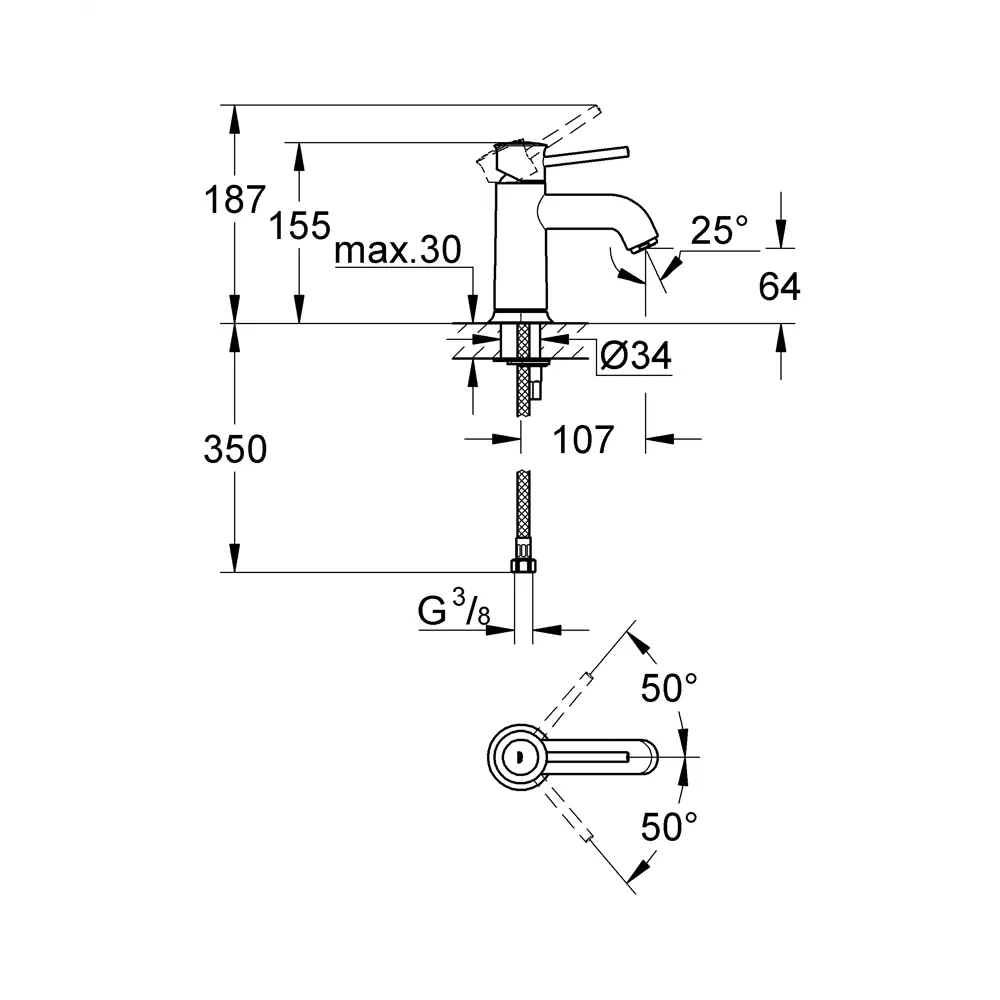Смеситель для раковины Grohe BauClassic 23162000 однорычажный цвет хром 15094610 STLM-2070333 Bau Classic - Вид №4