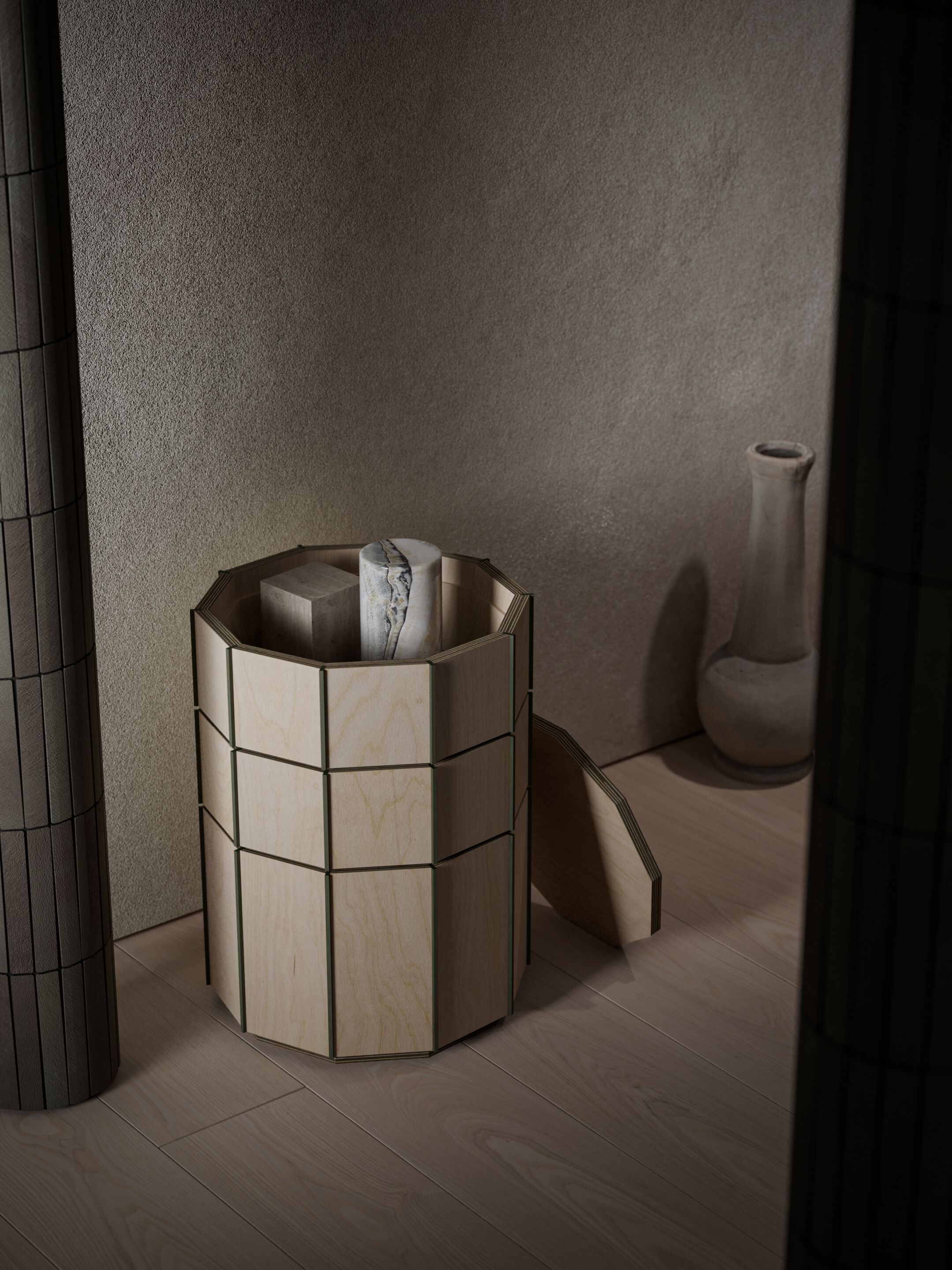 Низкий деревянный журнальный столик с отсеком для хранения VESTA FURNITURE барабаны ARCH-00016958 - Вид №1