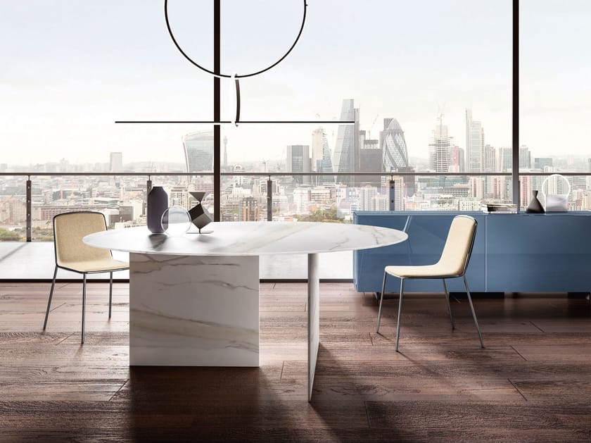 Круглый стеклянный обеденный стол Lago STRATUM CALACATTA GOLD MATT XGLASS ARCH-00046544