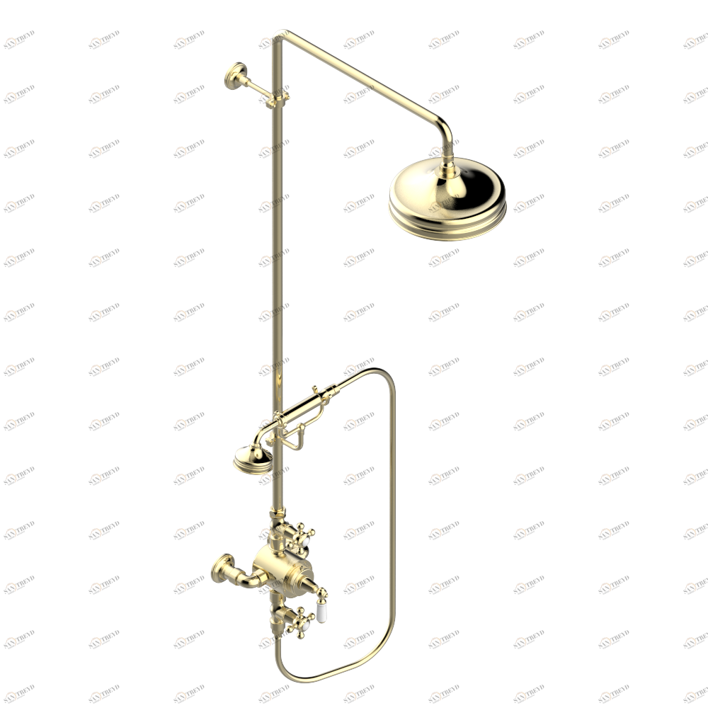 D1B-64TRD Смеситель термостатический для душа, встраиваемый в стену / перекрывающие краны / открытая душевая колонна / душ "телефон", шланг и настенные рожки для лейки – верхний душ ½” д.200 мм с защитой от жёсткой воды - межцентровое расстояние 150 мм Th Thg-paris D1B 64TRD CAT.F