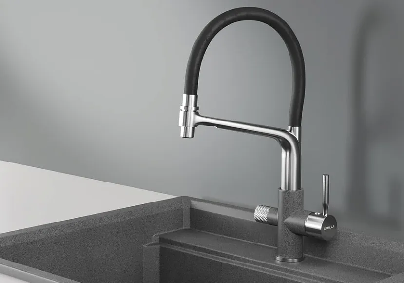 0075, ГРАФИТ (ЧЁРНО-СЕРЫЙ), СМЕСИТЕЛЬ КУХОННЫЙ GRANULA 75-ST64