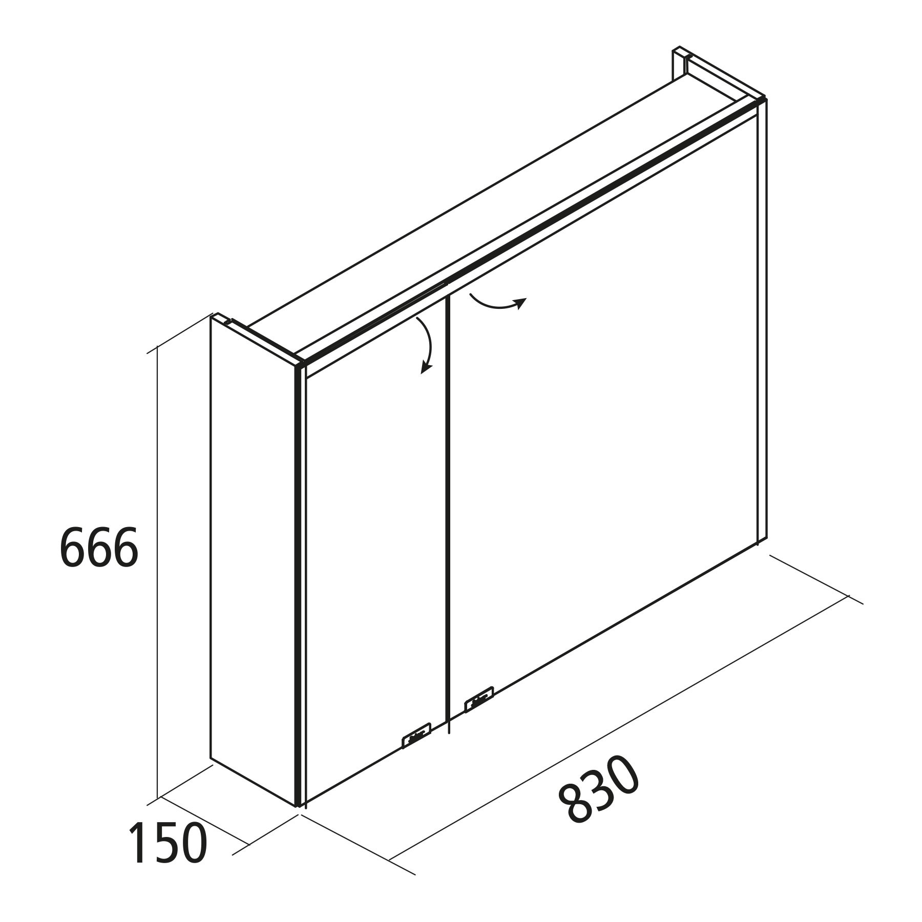 83179 SALGAR Шкаф ALLIANCE 800 GLOSS GREY 2 двойные зеркальные дверцы с мягким закрыванием, выключателем и вилкой, верхний / нижний светодиодный светильник IP44 (20Вт) 830 x 666 x 150 мм Зеркало  - Вид №1