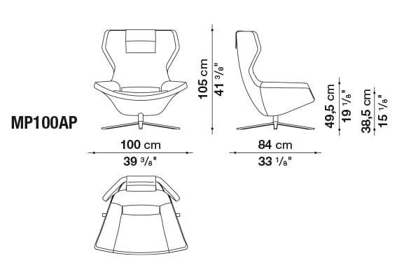 Кожаное вращающееся кресло с высокой спинкой B&B Italia ARCH-00038551 - Вид №3