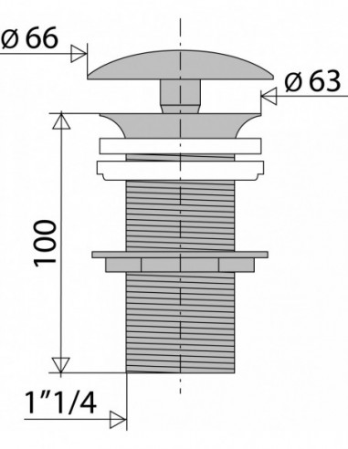 123500 000 00  Дизайнерский слив для умывальника, свободный слив, высота 100 мм, зажим 9/75 мм, хромированная латунь Valentin Хром  - Вид №2