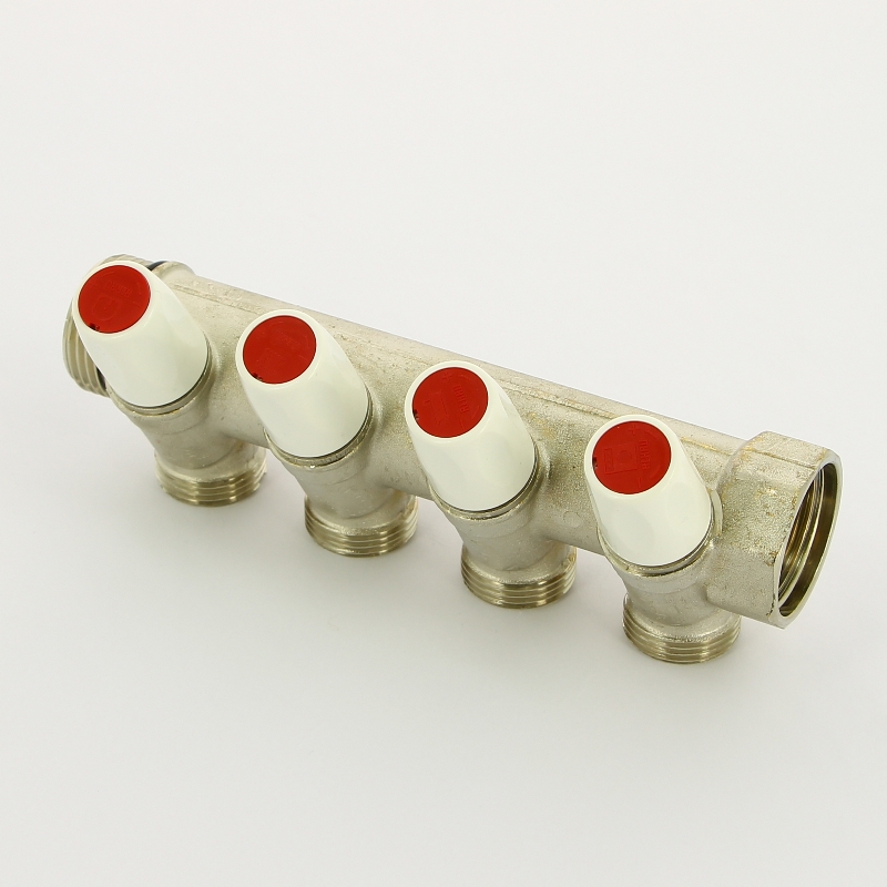 Коллектор НВ с вентилями никелированный Rautitan MX Rehau 1" x 4 вых 3/4"EK межосевое 40 мм 131647 - Вид №1