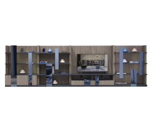 Деревянная оборудованная стена с подставкой для телевизора