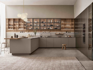 Кухня без ручек на заказ с полуостровом